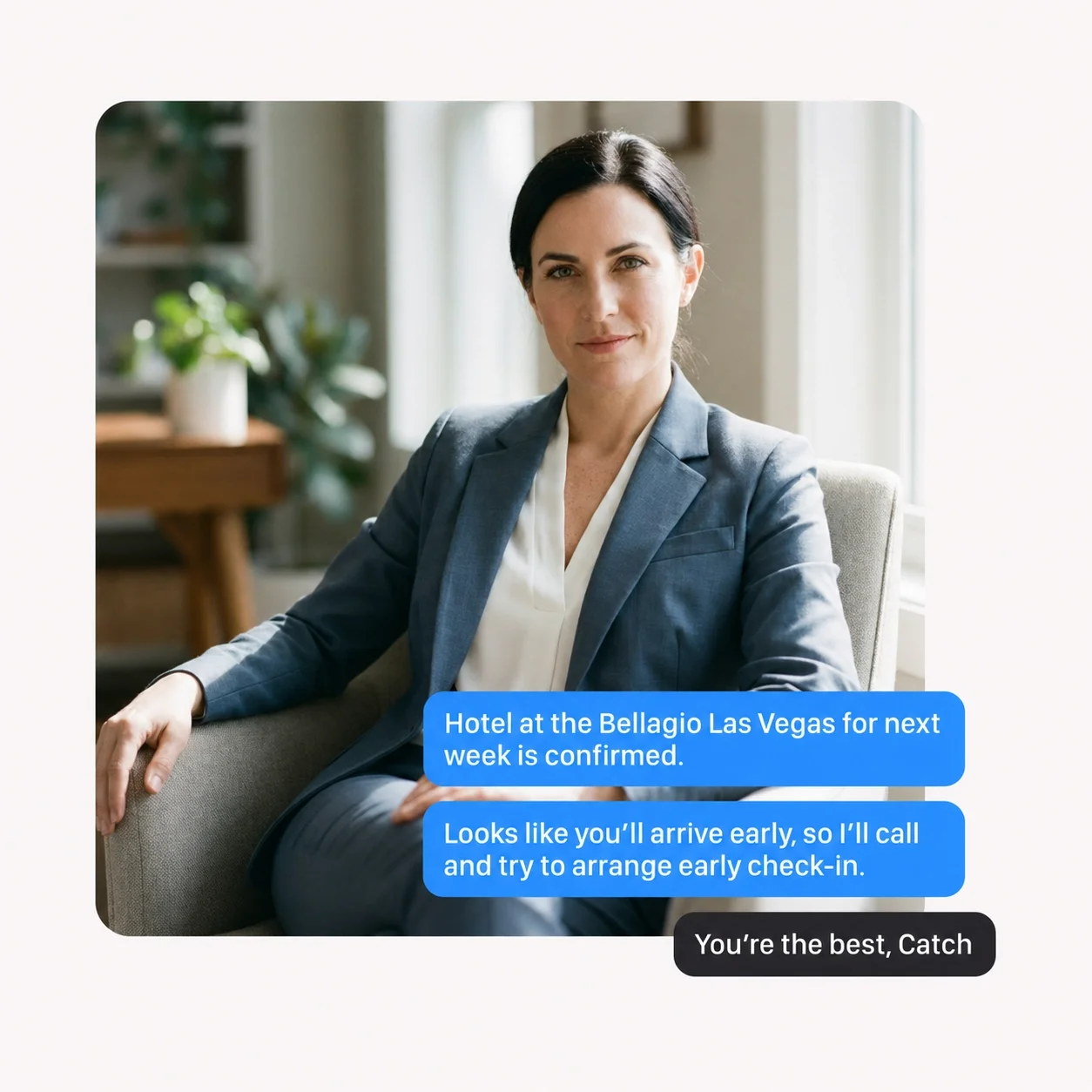 Traveler whose hotel booking and check-in was arranged by Catch AI assistant